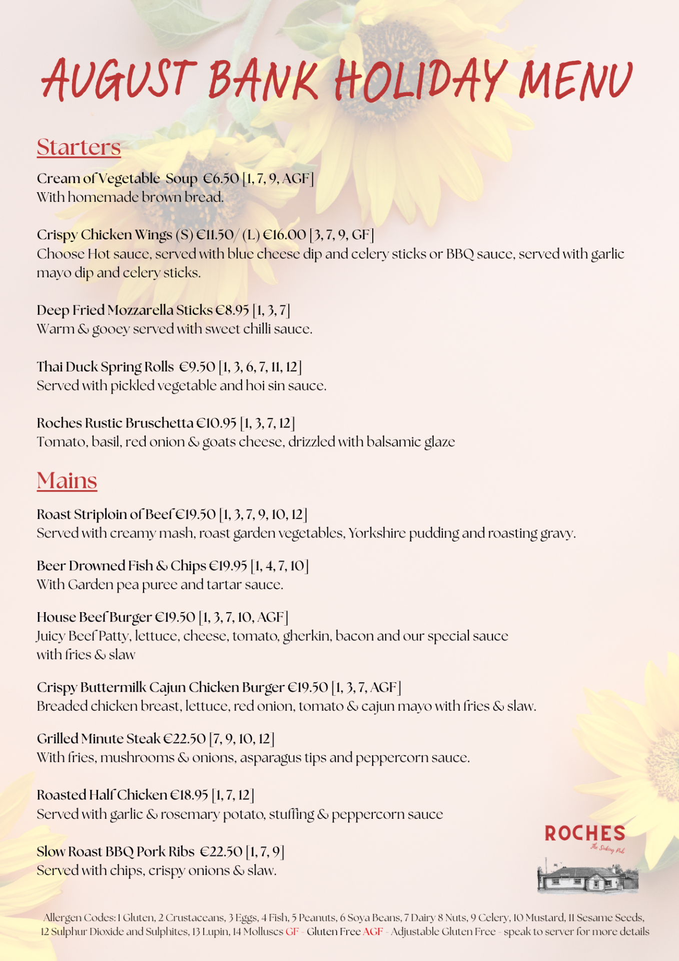 BANK HOLIDAY MONDAY MENU